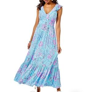 lilly pulitzer heidi maxi dress Lilly Pulitzer Hiedi Cotton Maxi Dress Women's Clothing Prism Blue : 10